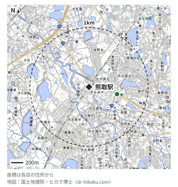 熊取駅周辺（1km以内）のiPhone修理店 1店の位置図：i-Dream 486m